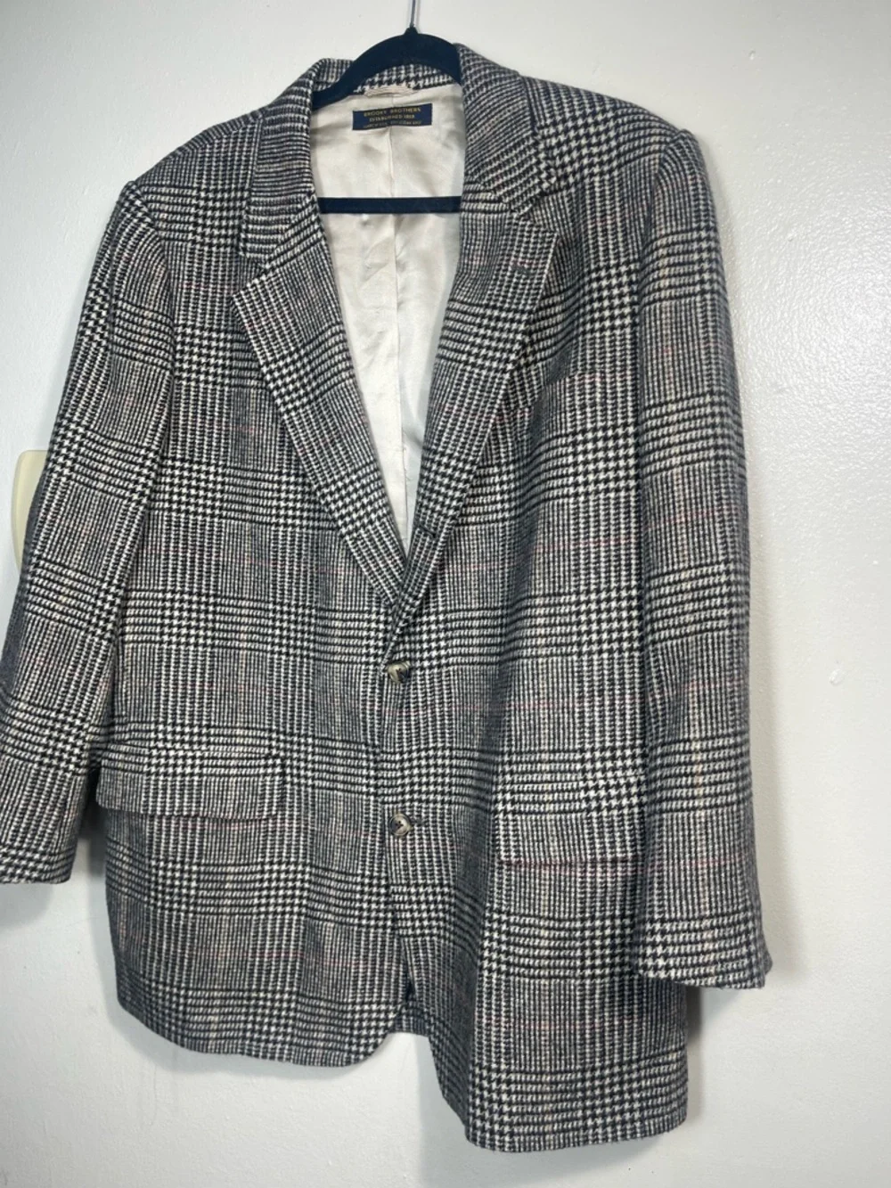 Vtg Brooks Brothers Camel Hair Sport Coat Mens 43R Gray Black Glen Plaid Jacket